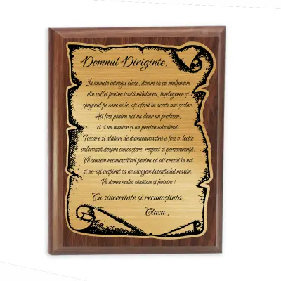 Domnul diriginte, placheta lemn personalizata prin gravura